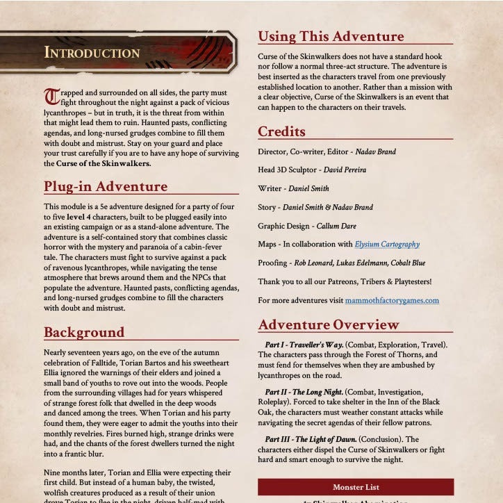 Curse of the Skinwalkers - Physical  5e Adventure Booklet