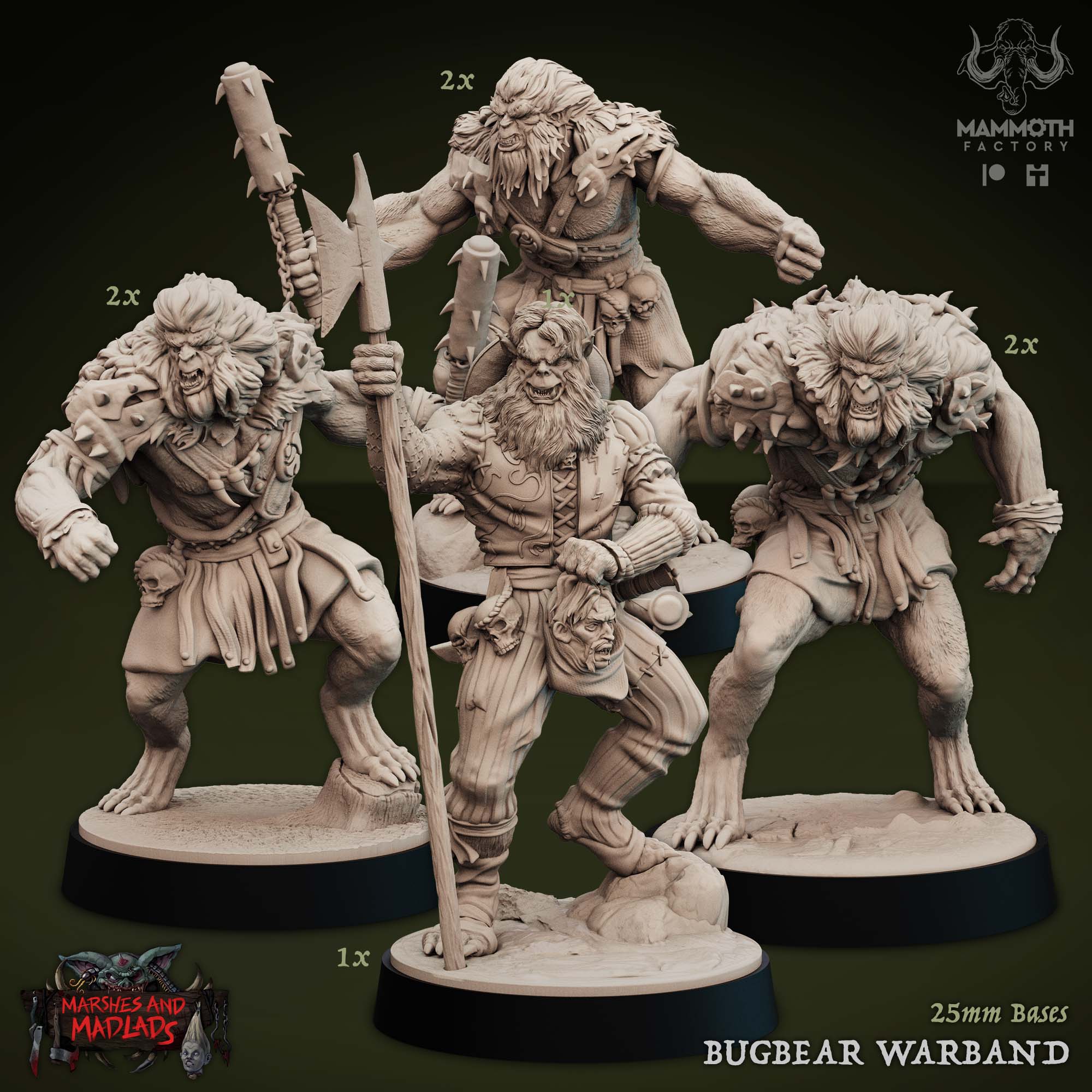 Bugbear Warband- Physical Miniatures - 32mm Scale